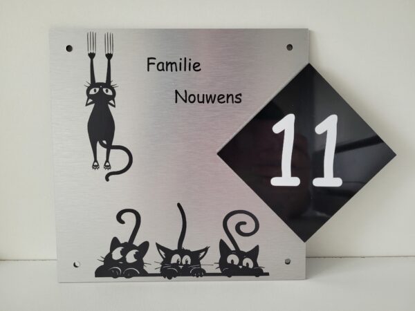 20240903_151415 naambordje zilver 20x20 cm met zwart huisnummer bordje