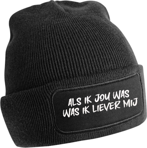 warme zwarte muts met leuke grappige teksten
