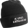 warme zwarte muts met leuke grappige teksten
